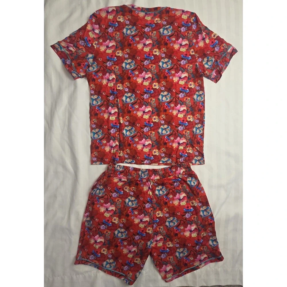 Cosabella Bella Mens Printed SS Top Short PJ Set Faded Rose Andaman Sea Large